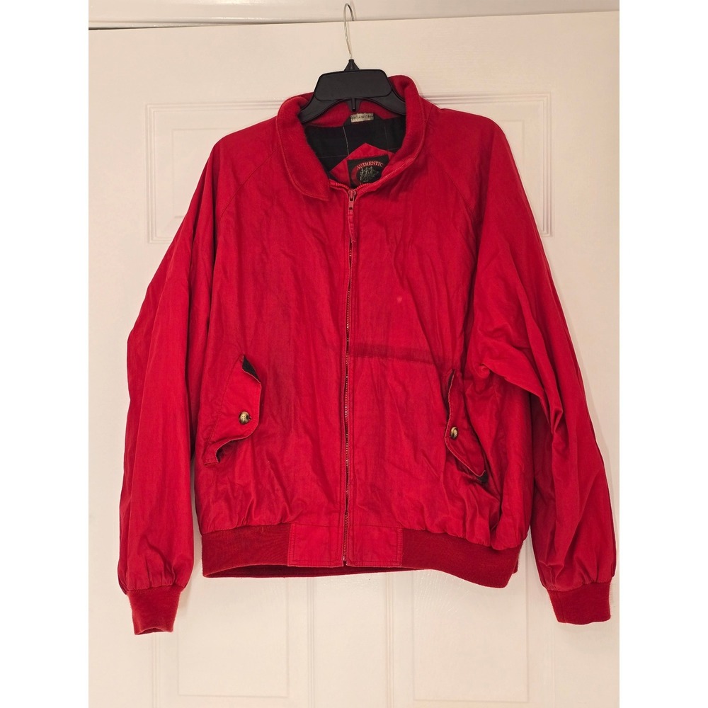 Authentic Imports Mens Red Harrington Bomber Jacket Flannel L Vintage thrashed